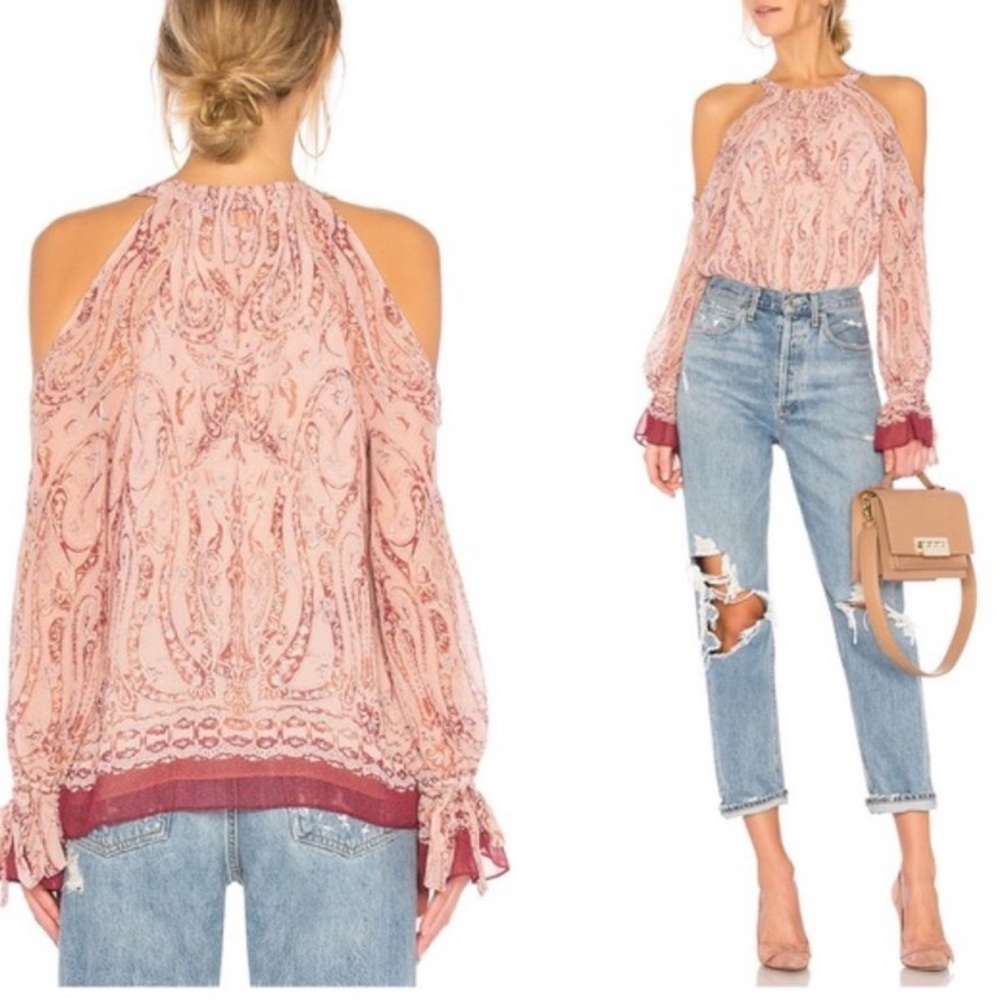 BCBGMAXAZRIA Cold Shoulder Halter Blouse
